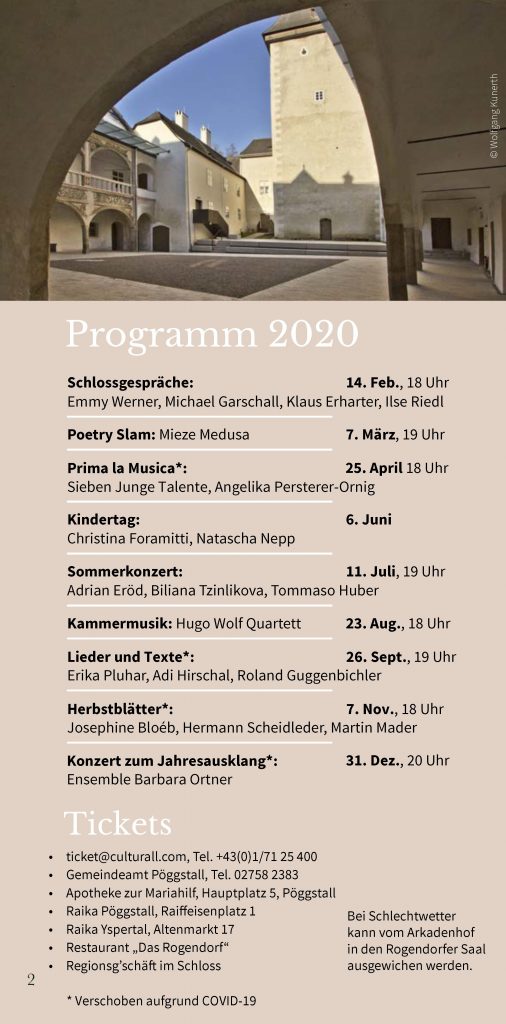 Kulturtage Schloss Pöggstall Programm 2020